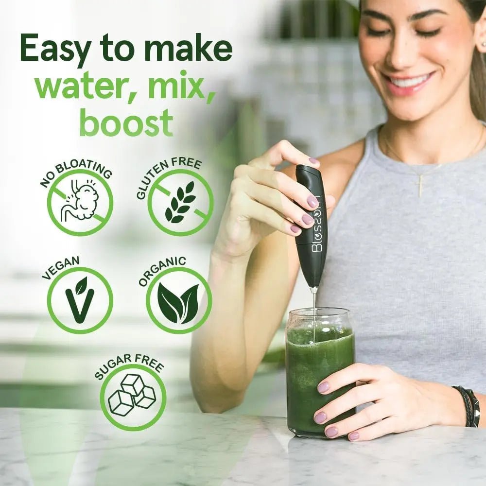 Blossom SuperGreens Probiotics – Digestive Enzymes with Pre/ProBiotics for Bloating Relief – 30+ SuperGreens & SuperReds to Boost Energy –Organic, Gluten-Free, No Fiber, 0g Sugar (Lemon Citrus) - Maple Wellness Supplements