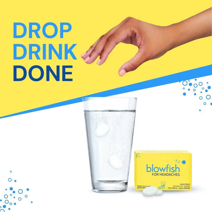 Blowfish for Headaches | Maximum Strength Effervescent Pain Relief Tablets – Treats Headaches Fast, 2X Faster Than Pills – Lemon Flavor (2 Pack) - Maple Wellness Supplements