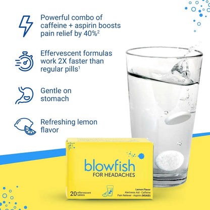 Blowfish for Headaches | Maximum Strength Effervescent Pain Relief Tablets – Treats Headaches Fast, 2X Faster Than Pills – Lemon Flavor (2 Pack) - Maple Wellness Supplements