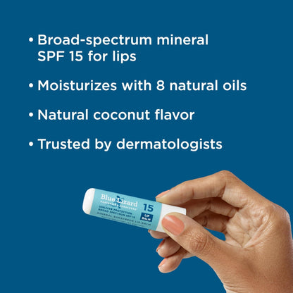BLUE LIZARD Mineral SPF 15 Lip Balm, 3-Pack: Broad Spectrum Sun Protection, Natural Coconut Flavor, 8 Natural Oils - Maple Wellness Supplements