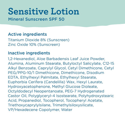 Blue Lizard Sensitive Mineral SPF 50 Sunscreen Lotion, 100% Mineral Sunscreen, UVA/UVB Protection - Maple Wellness Supplements
