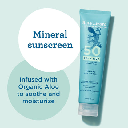 Blue Lizard Sensitive Mineral SPF 50 Sunscreen Lotion, 100% Mineral Sunscreen, UVA/UVB Protection - Maple Wellness Supplements