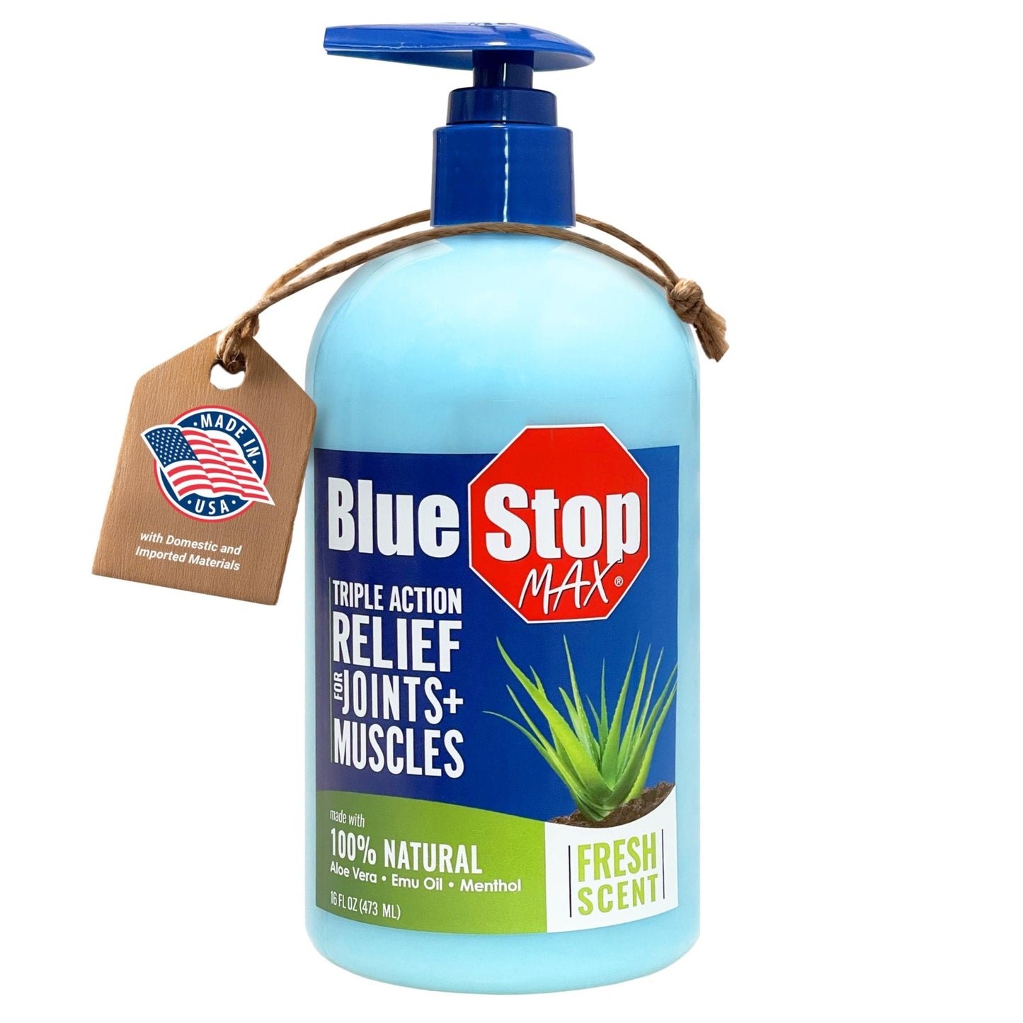 Blue Stop Max Massage Gel for Body Aches, 16 oz Pump Bottle; 3 in 1 Product Relieves Body Aches, Supports Joints and Nourishes The Skin - Maple Wellness Supplements