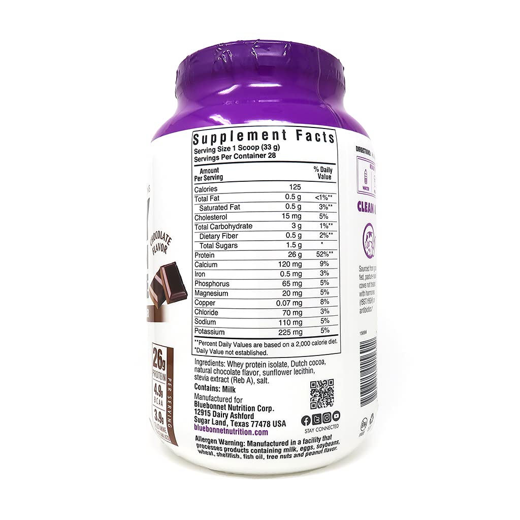 BlueBonnet 100% Natural Whey Protein Isolate Powder, Chocolate, 2 Pound - Maple Wellness Supplements