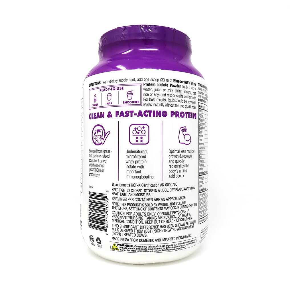BlueBonnet 100% Natural Whey Protein Isolate Powder, Chocolate, 2 Pound - Maple Wellness Supplements
