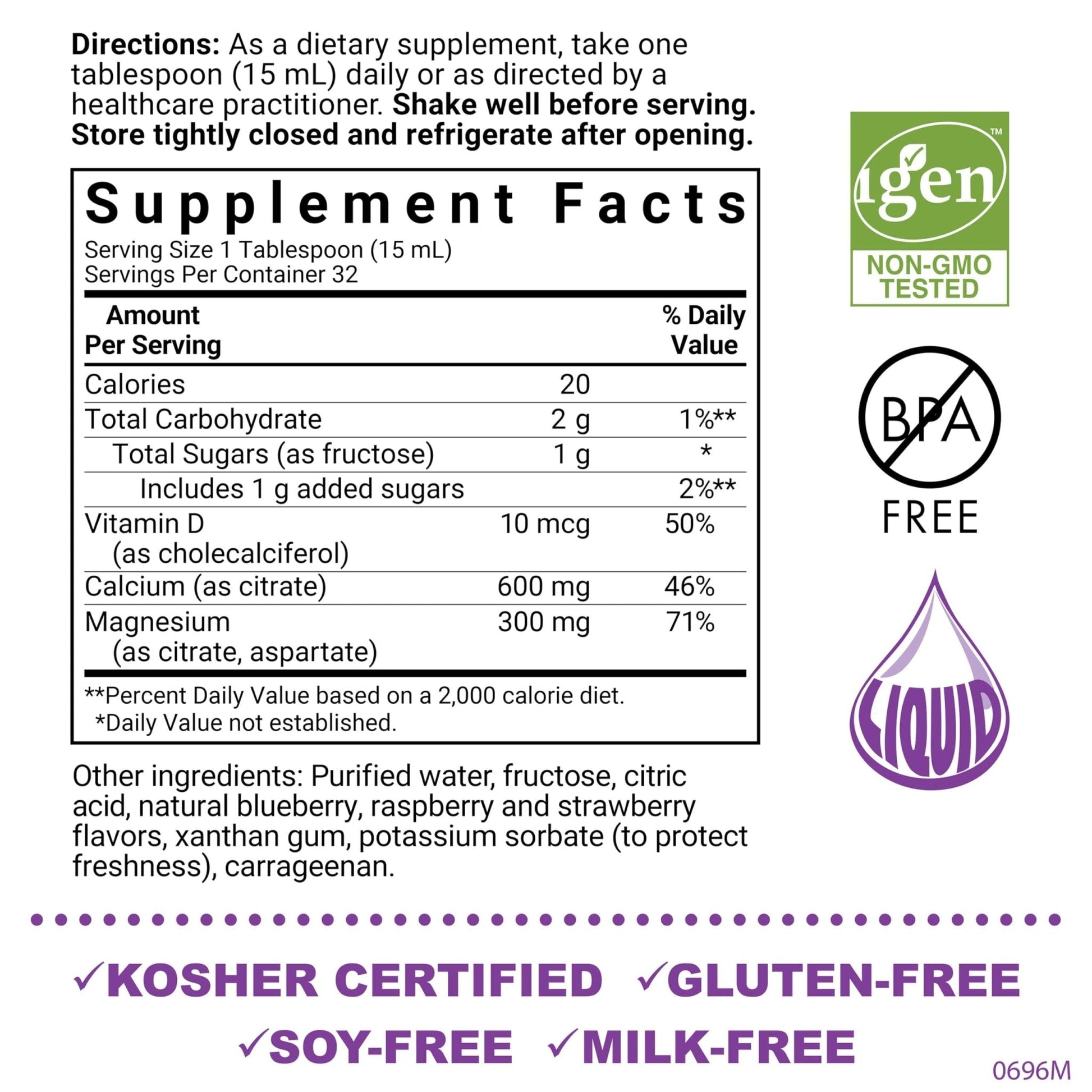 Bluebonnet Nutrition Liquid Calcium Citrate, Magnesium, Vitamin D3, Bone Health, Gluten Free, Soy Free, Milk Free, Kosher, 16 fl oz - Maple Wellness Supplements