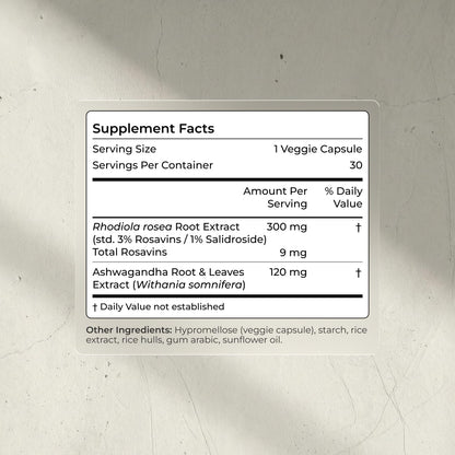 Blueprint Bryan Johnson Ashwagandha & Rhodiola Supplement – 120mg Ashwagandha + Rhodiola Root – Daily Adaptogen Capsules for Stress Support, Mood Balance, Energy & Focus – 30 Vegan Capsules - Maple Wellness Supplements