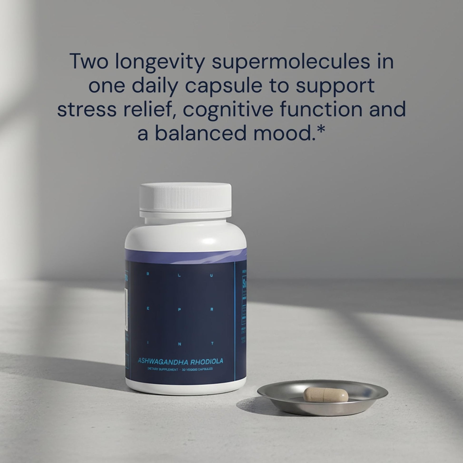 Blueprint Bryan Johnson Ashwagandha & Rhodiola Supplement – 120mg Ashwagandha + Rhodiola Root – Daily Adaptogen Capsules for Stress Support, Mood Balance, Energy & Focus – 30 Vegan Capsules - Maple Wellness Supplements