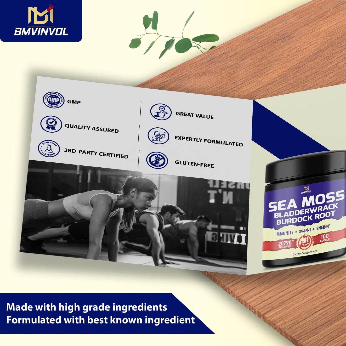 BMVINVOL 100 Capsules - Sea Moss Capsules 20790mg with Bladderwrack, Burdock - Maple Wellness Supplements