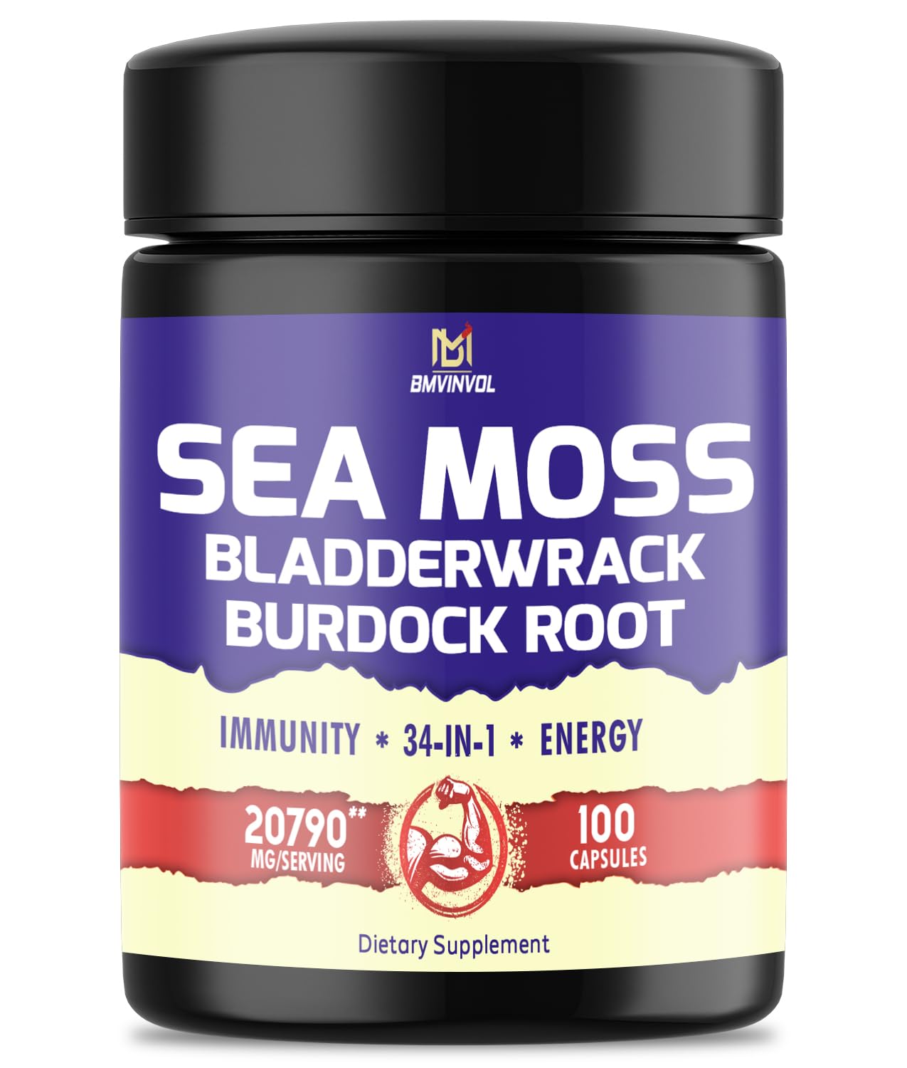 BMVINVOL 100 Capsules - Sea Moss Capsules 20790mg with Bladderwrack, Burdock - Maple Wellness Supplements