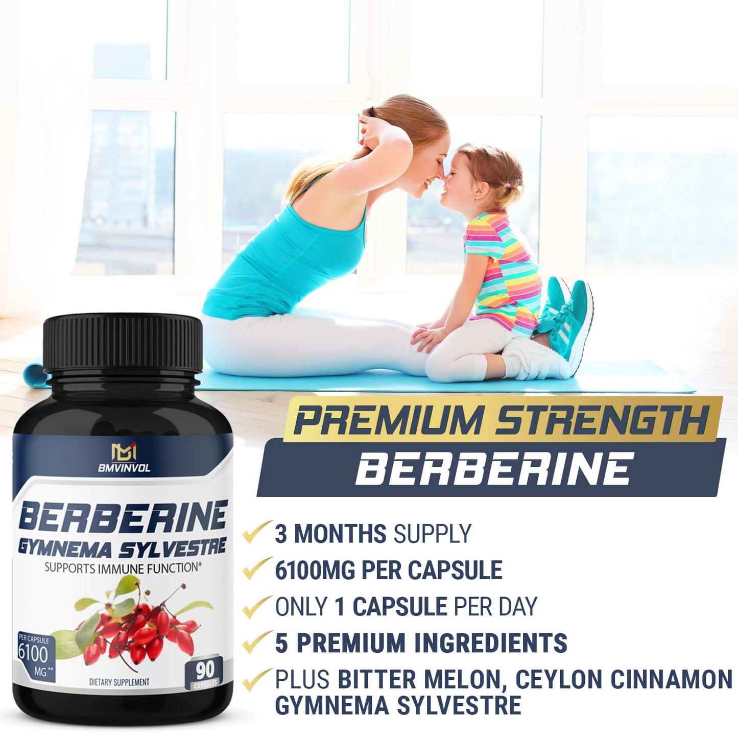 BMVINVOL 5-in-1 Berberine Supplement 6100mg with Ceylon Cinnamon, Gymnema - Maple Wellness Supplements