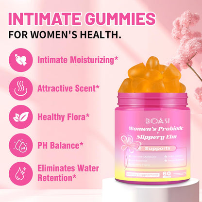 Boasi Women's Probiotics Slippery Elm Gummies,Her Juicy PH Balance,Vaginal Feminine Probiotics Pineapple Gummies,Digestive,Immune Health - Maple Wellness Supplements