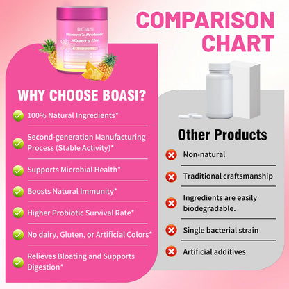Boasi Women's Probiotics Slippery Elm Gummies,Her Juicy PH Balance,Vaginal Feminine Probiotics Pineapple Gummies,Digestive,Immune Health - Maple Wellness Supplements