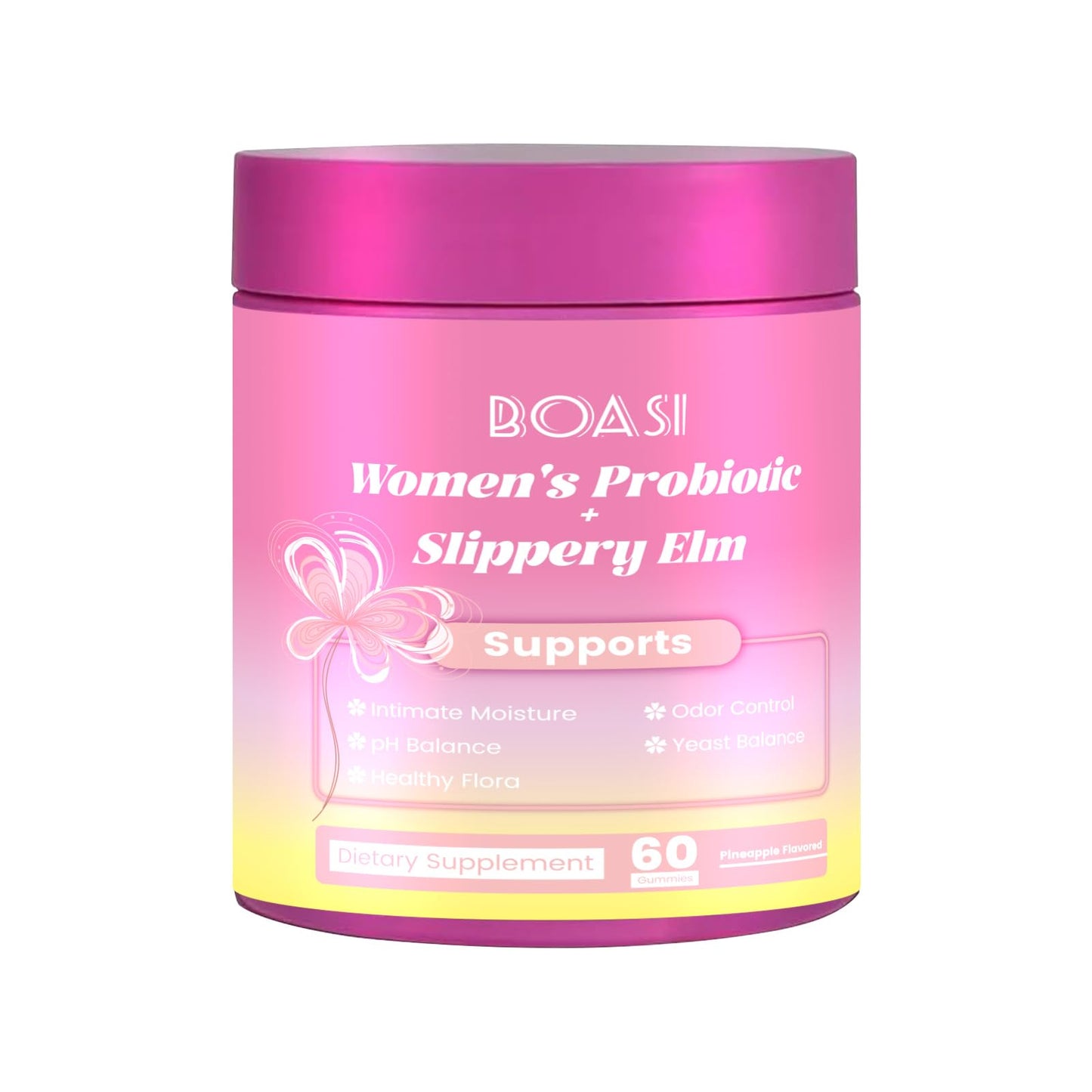 Boasi Women's Probiotics Slippery Elm Gummies,Her Juicy PH Balance,Vaginal Feminine Probiotics Pineapple Gummies,Digestive,Immune Health - Maple Wellness Supplements