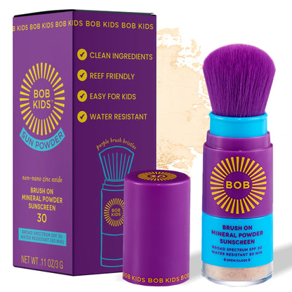 BOB KIDS SPF 30 Brush On Mineral Powder Sunscreen, Broad Spectrum Protection, Water Resistant 80 Mins, Fragrance Free - Maple Wellness Supplements