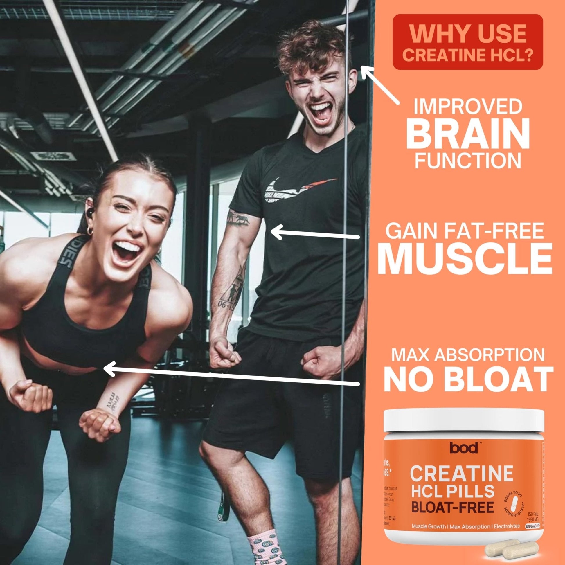Bod Creatine HCL Capsules – 150 Pills | Creatine Hydrochloride Supplement for Men & Women | Easy-to-Swallow Alternative to Monohydrate Powder, Unflavored & Keto-Friendly - Maple Wellness Supplements