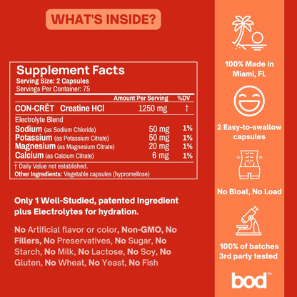 Bod Creatine HCL Capsules – 150 Pills | Creatine Hydrochloride Supplement for Men & Women | Easy-to-Swallow Alternative to Monohydrate Powder, Unflavored & Keto-Friendly - Maple Wellness Supplements