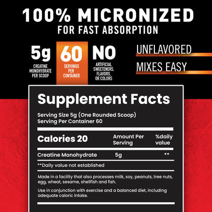 Body Fortress 100% Creatine Monohydrate Powder - Unflavored Micronized Creatine Supplement for Muscle Growth, Strength & Recovery, Pre Workout & Post Workout - Maple Wellness Supplements