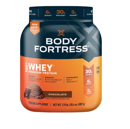 Body Fortress 100% Whey, Premium Protein Powder, Chocolate, 1.78lbs, Packaging May - Maple Wellness Supplements
