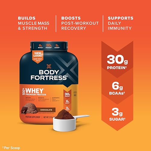 Body Fortress 100% Whey, Premium Protein Powder, Chocolate, 3.9lbs Packaging May - Maple Wellness Supplements
