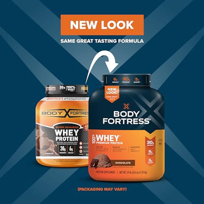 Body Fortress 100% Whey, Premium Protein Powder, Chocolate, 3.9lbs Packaging May - Maple Wellness Supplements