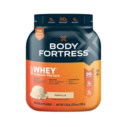 Body Fortress 100% Whey, Premium Protein Powder, Vanilla, 1.74lbs (Packaging May Vary) - Maple Wellness Supplements