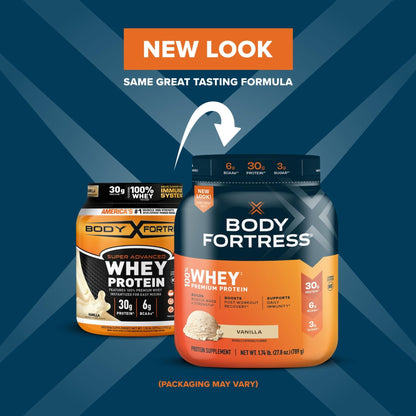 Body Fortress 100% Whey, Premium Protein Powder, Vanilla, 1.74lbs (Packaging May Vary) - Maple Wellness Supplements