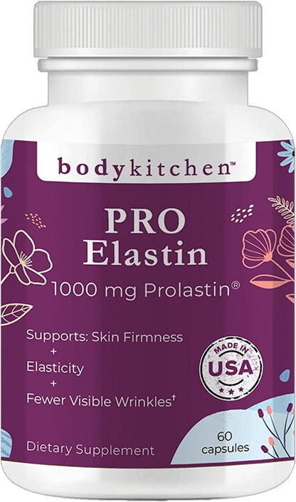 Body Kitchen Pro-Elastin, 1000 mg Elastin Supplement, Help Reduce Signs of Aging, Improved Skin Health, Firmness & Elasticity, Fewer Wrinkles, Veggie Caps, (Pack of 1) - Maple Wellness Supplements