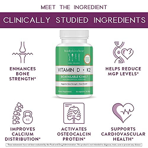 Body Kitchen Vegan Plant-Based Vitamin D3 + K2 (MK7) Supplement, Bone and Heart - Maple Wellness Supplements