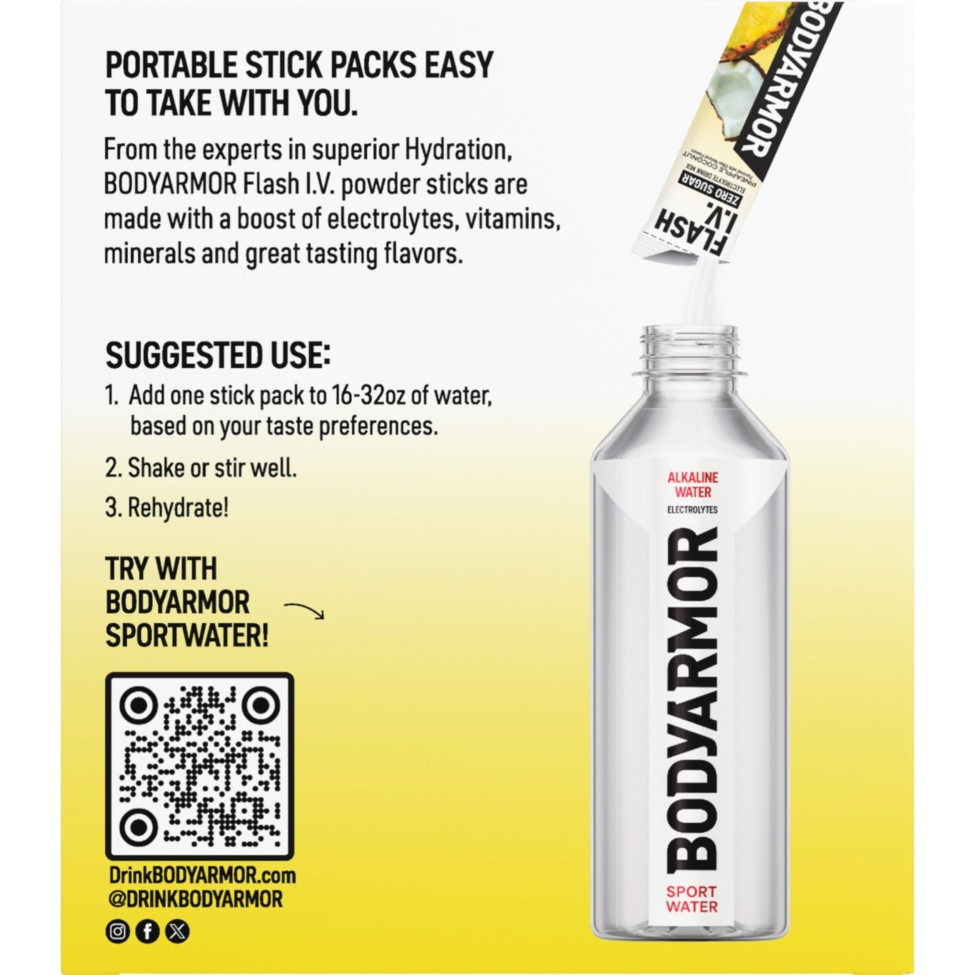 BODYARMOR Flash IV Electrolyte Packets, Strawberry Kiwi - Zero Sugar Drink Mix, Single Serve Packs, Coconut Water Powder (6 Count) - Maple Wellness Supplements