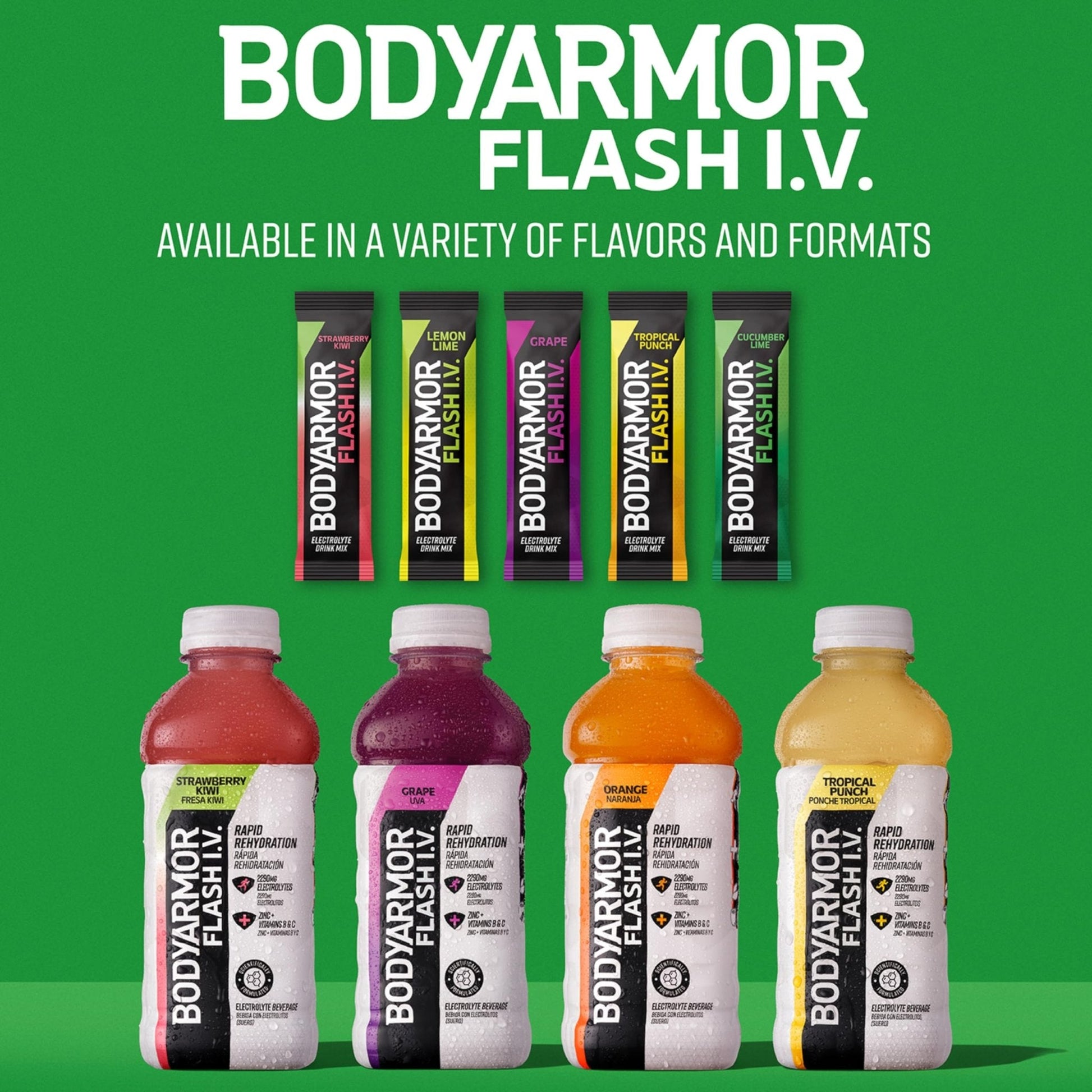 BODYARMOR Flash IV Electrolyte Packets, Strawberry Kiwi - Zero Sugar Drink Mix, Single Serve Packs, Coconut Water Powder (6 Count) - Maple Wellness Supplements