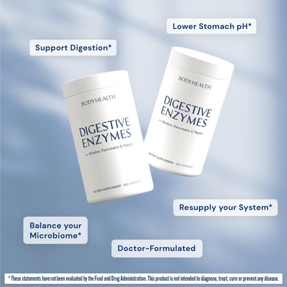 BodyHealth Digestive Enzymes Full Spectrum Digestive Support (180 caps), Betaine, Pepsin, Pancreatin BPP Loaded with Enzymes and Probiotics, Re - Maple Wellness Supplements