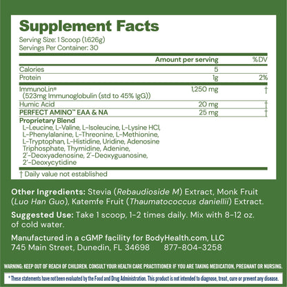 BodyHealth Gut Restore with PerfectAmino, ImmunoLin, and Humic Acid - Gut Health Supplement for Digestive and Immune Support - Unflavored - 30 Servings - Maple Wellness Supplements