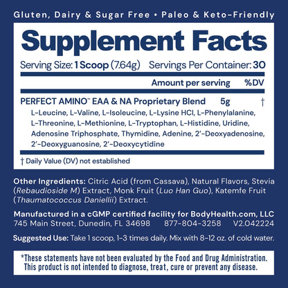 BodyHealth PerfectAmino Powder - EAA Powder for Pre and Post Workout - Amino Acid Energy Drink for Men and Women to Support Lean Muscle and Recovery - Maple Wellness Supplements