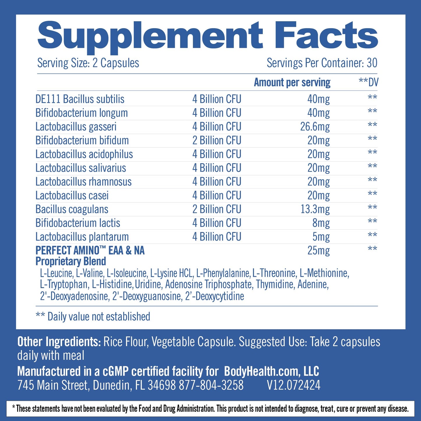 BodyHealth Probiotic Enhanced with PerfectAmino for Women and Men, Spore Based with Bifidobacterium, Lactobacillus Salivarius, - Maple Wellness Supplements