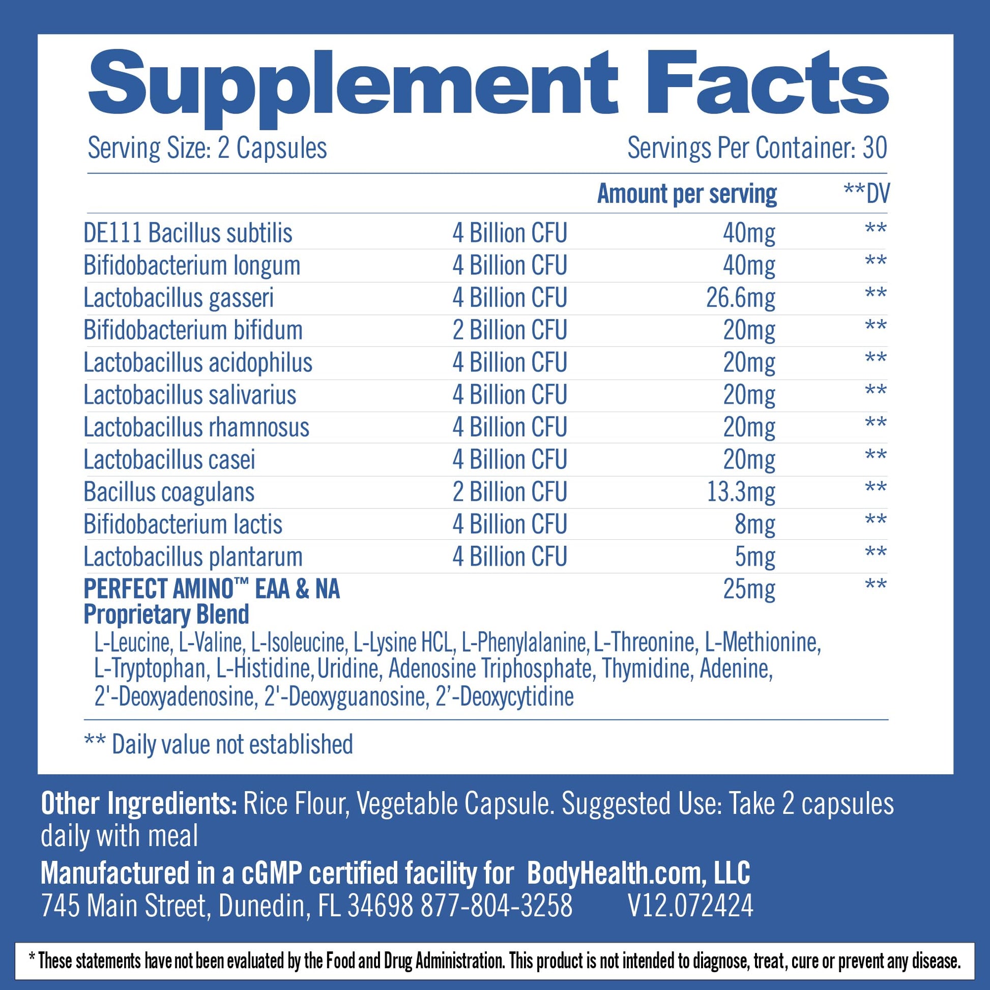 BodyHealth Probiotic Enhanced with PerfectAmino for Women and Men, Spore Based with Bifidobacterium, Lactobacillus Salivarius, - Maple Wellness Supplements