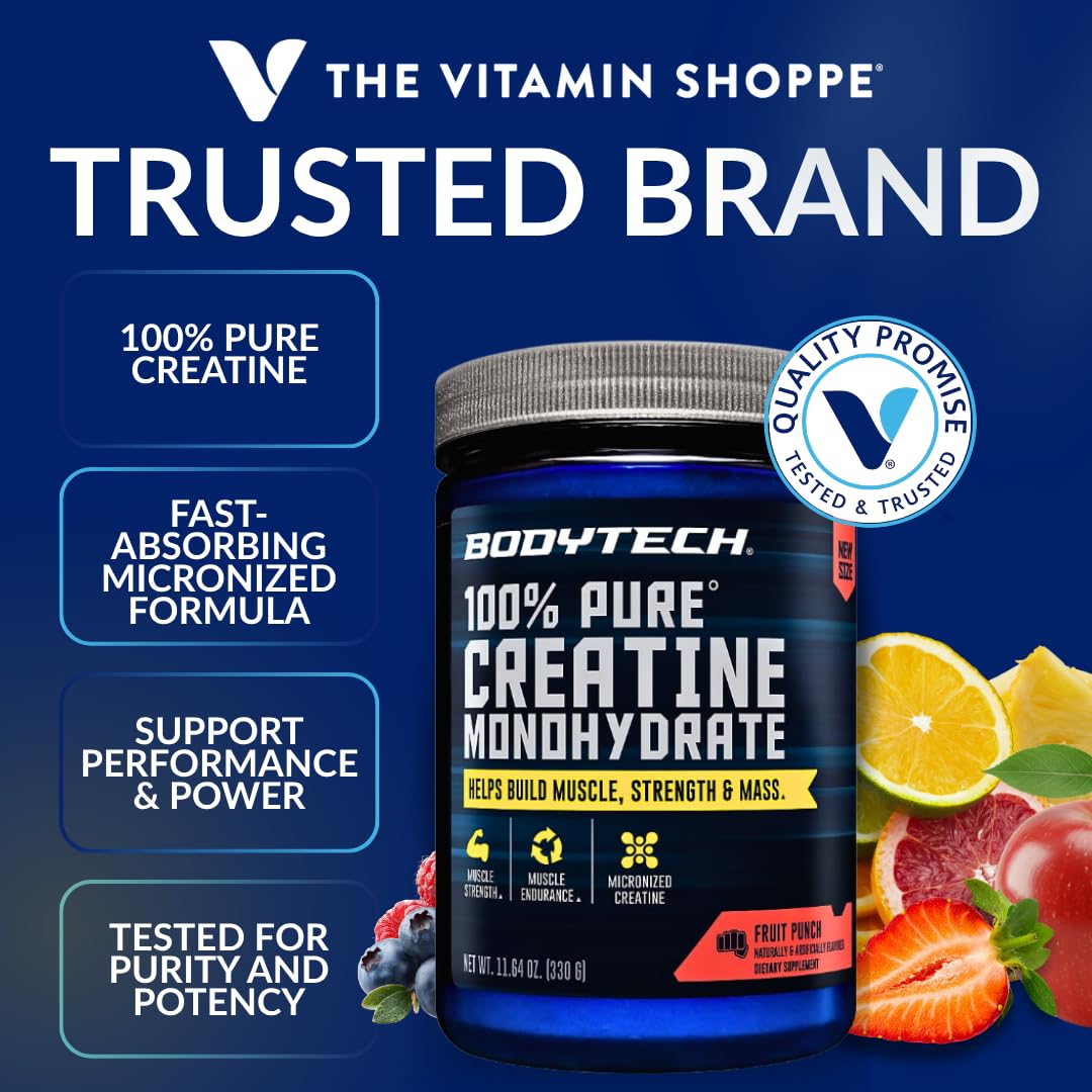 BodyTech Creatine Monohydrate Powder a Micronized a Fruit Punch (11.64 Oz./55 Servings) - Maple Wellness Supplements