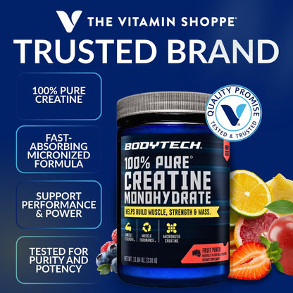 BodyTech Creatine Monohydrate Powder a Micronized a Fruit Punch (11.64 Oz./55 Servings) - Maple Wellness Supplements