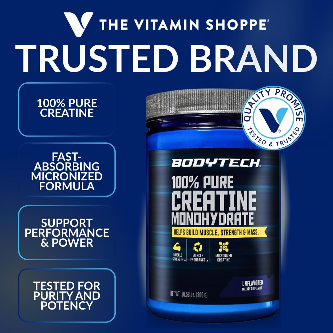 BodyTech Creatine Monohydrate Powder, Unflavored Micronized Creatine Formula for Men and Women, 5g per Serving, Pre Workout & Post Workout Supplement - Maple Wellness Supplements