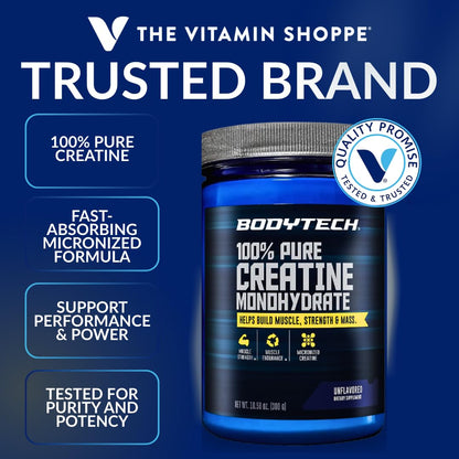 BodyTech Creatine Monohydrate Powder, Unflavored Micronized Creatine Formula for Men and Women, 5g per Serving, Pre Workout & Post Workout Supplement - Maple Wellness Supplements