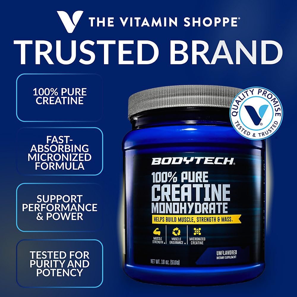 BodyTech Creatine Monohydrate Powder, Unflavored Micronized Creatine Formula for Men and Women, 5g per Serving, Pre Workout & Post Workout Supplement - Maple Wellness Supplements