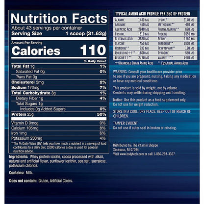 BODYTECH Whey Protein Isolate Powder - Rich Chocolate (3 lbs./43 Servings) - Maple Wellness Supplements