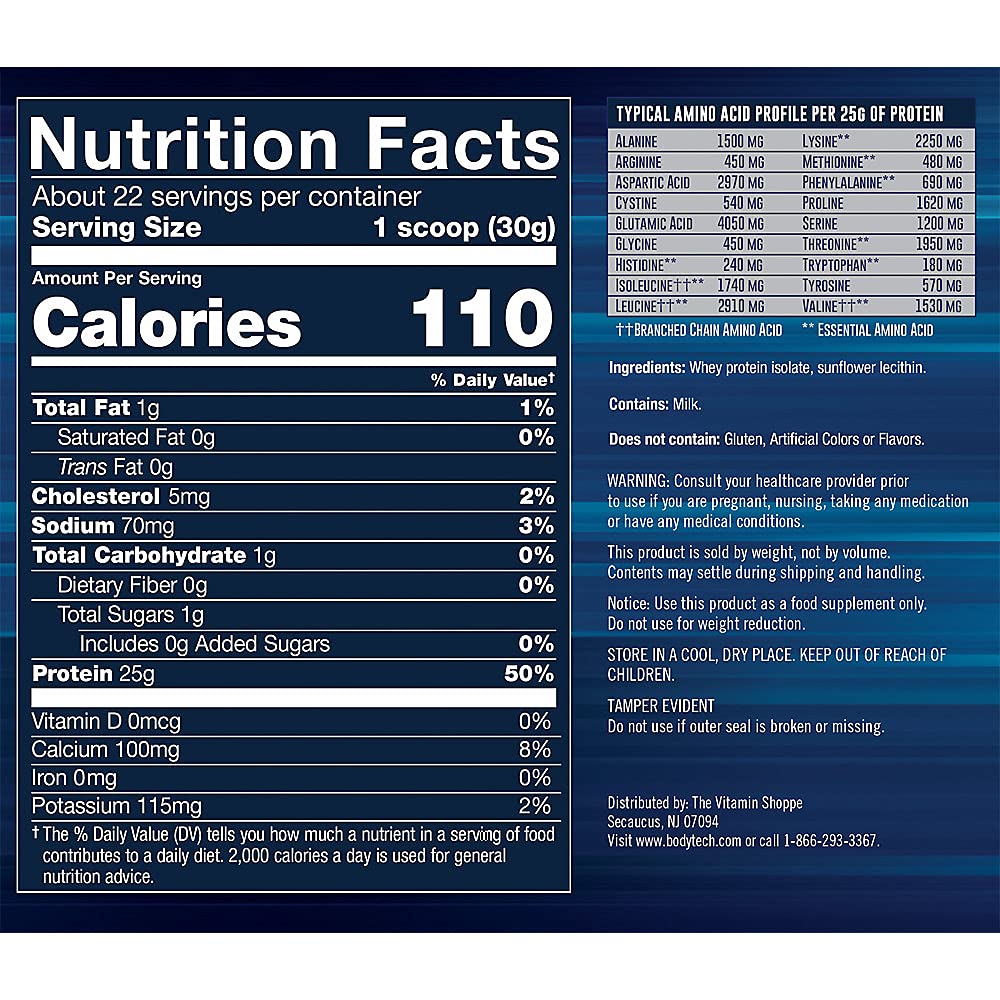 BODYTECH Whey Protein Isolate Powder - with 25 Grams of Protein per Serving & BCAA's - Maple Wellness Supplements