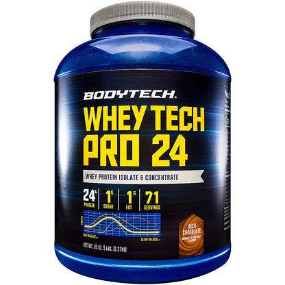 BODYTECH Whey Tech Pro24 Powder Rich Chocolate (5 lbs/ 71 Servings) - Maple Wellness Supplements