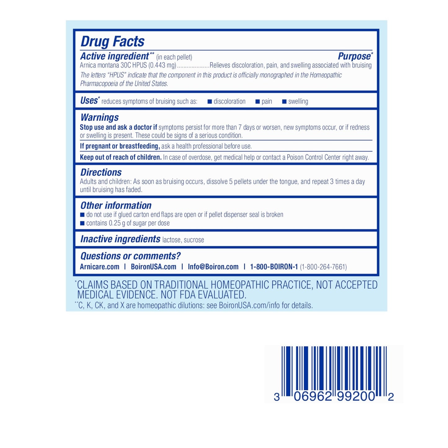 Boiron Arnica Bruise - Arnica Montana 30c for Relief of Pain, Swelling, and Discoloration from Bruises - 3 Count (240 Pellets) - Maple Wellness Supplements
