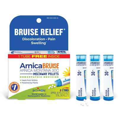 Boiron Arnica Bruise - Arnica Montana 30c for Relief of Pain, Swelling, and Discoloration from Bruises - 3 Count (240 Pellets) - Maple Wellness Supplements