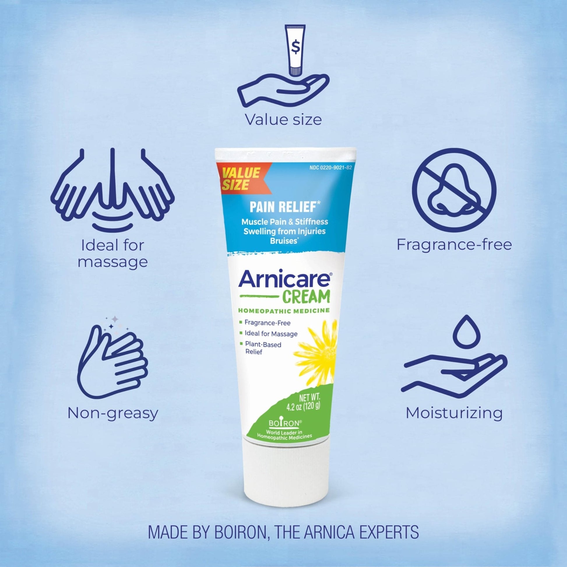 Boiron Arnicare Cream 4.2 oz (Twin Pack) for Joint Pain, Muscle Pain Relief, Swelling, Soreness, Stiffness, and Bruises - Fast Absorbing and Fragrance-Free Arnica - Maple Wellness Supplements