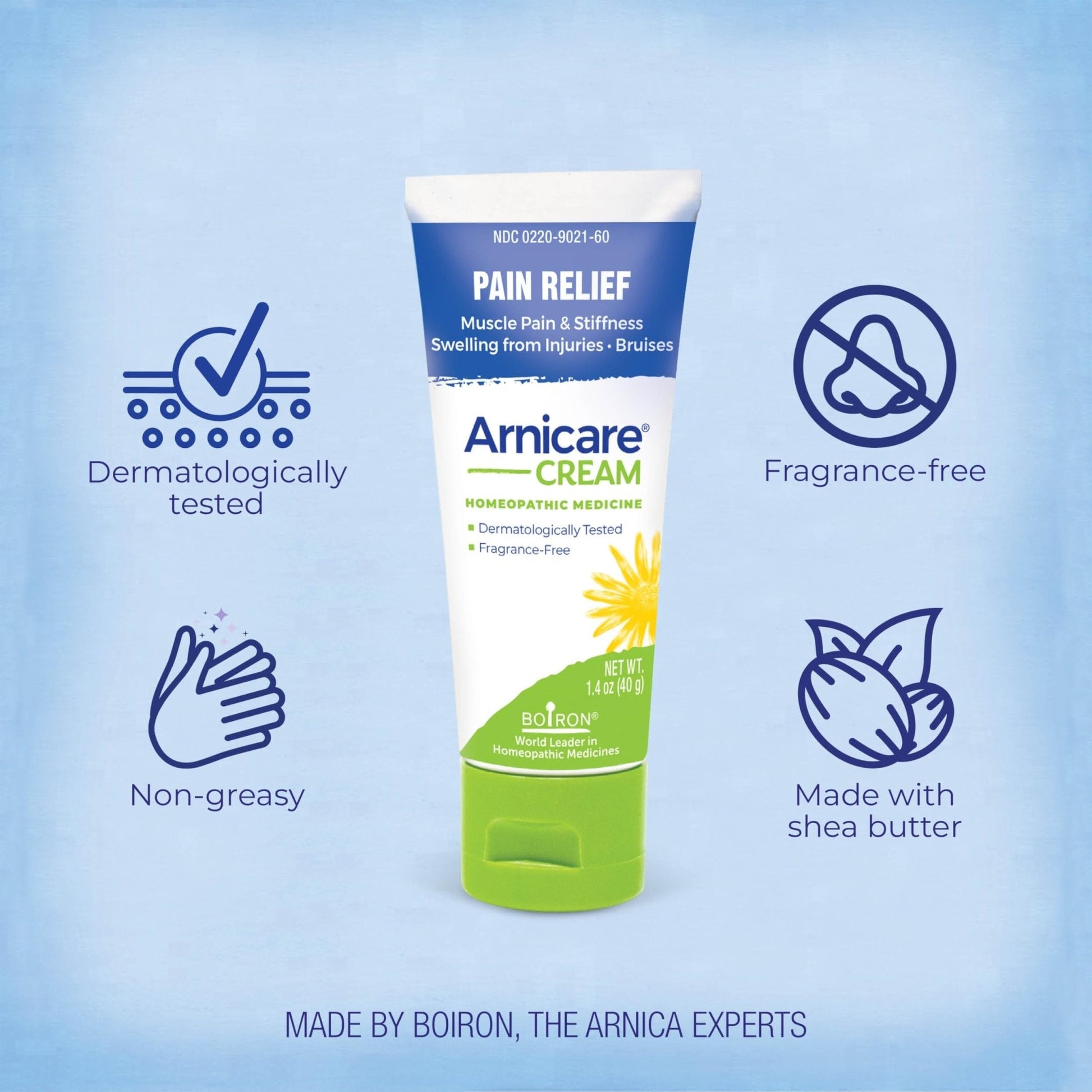 Boiron Arnicare Cream for Relief for Joint Pain, Muscle Pain, Muscle Soreness, and Swelling from Bruises or Injury - Fast Absorbing and Fragrance-Free - 1.3 oz - Maple Wellness Supplements