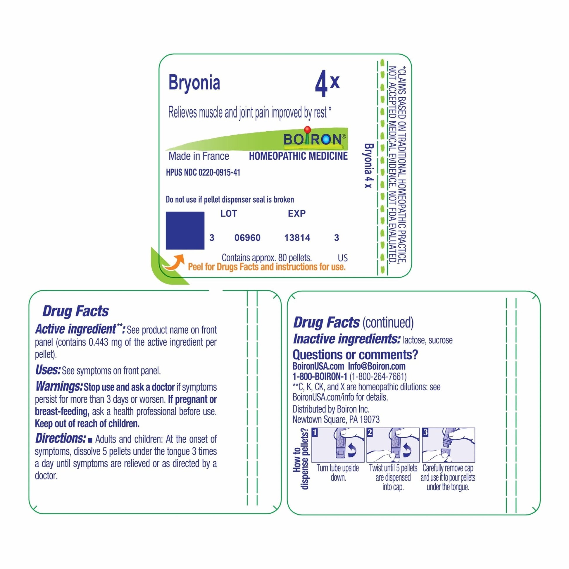 Boiron Bryonia 4X Homeopathic Medicine for Muscle & Joint Pain - 80 Pellets - Maple Wellness Supplements
