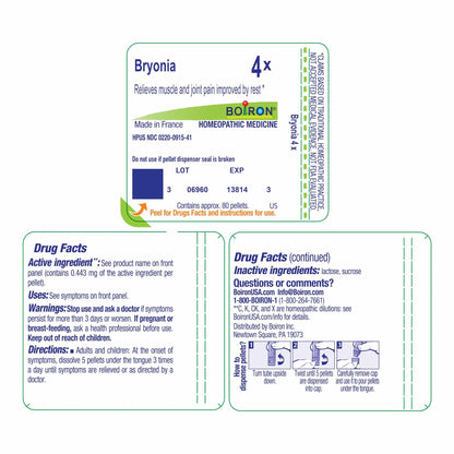 Boiron Bryonia 4X Homeopathic Medicine for Muscle & Joint Pain - 80 Pellets - Maple Wellness Supplements